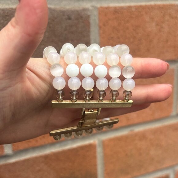 Vintage Bold Gold-Tone and White Beaded Moonstone Statement Bracelet - Picture 3 of 6